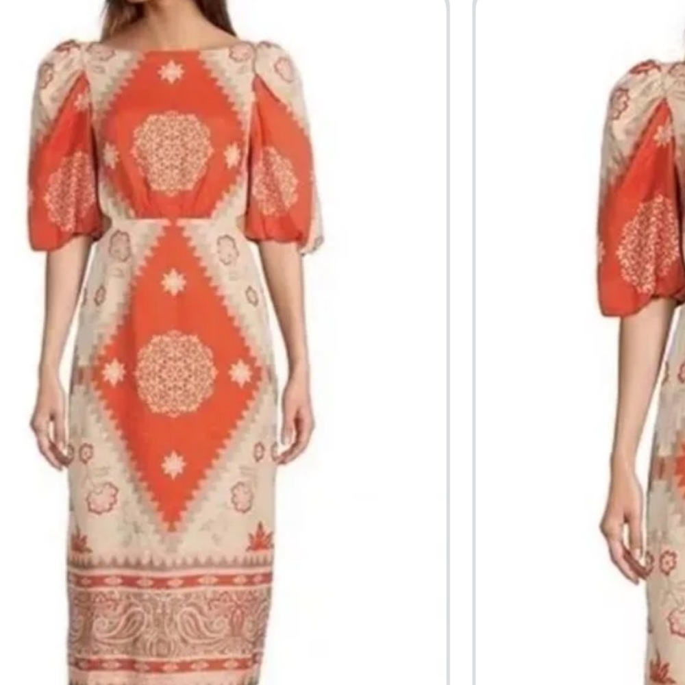 ANTONIO MELANI Orange and Cream Midi Dress